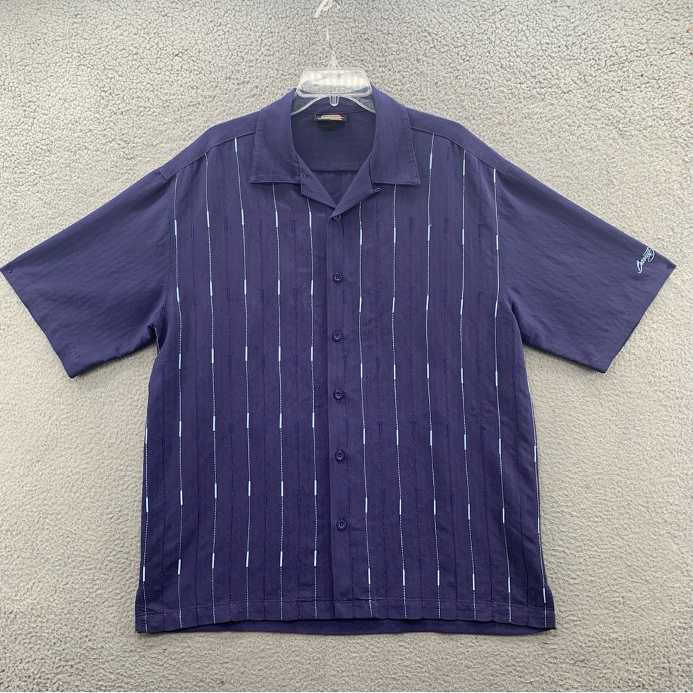 Barrett Jackson Men’s L Blue Striped Embroidered Short Sleeve Button Up Shirt